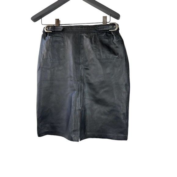 Saguaro Genuine Soft Leather Double Slit Buckle Skirt Black Women's Size 14 - Picture 11 of 16